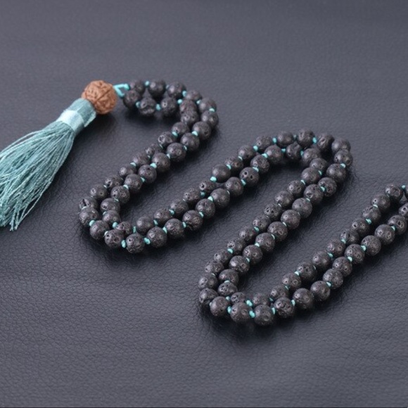 Lava stone and Rudraksha mala necklace - Picture 1 of 8